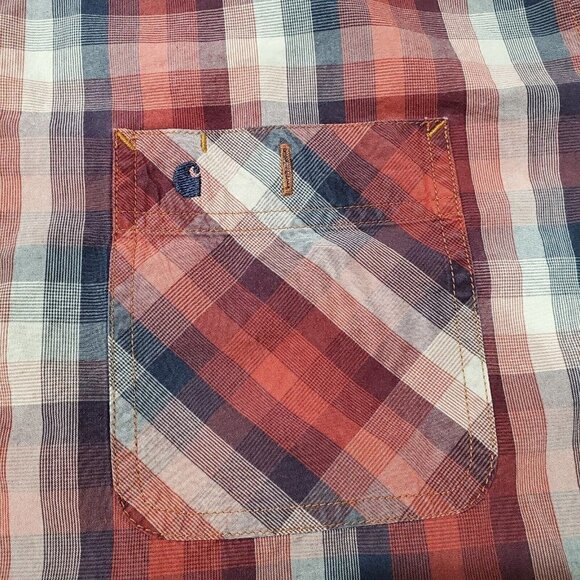 Carhartt Men's Cotton Button Down Plaid Shirt Red Size 2XL Slim Fit Long… - Picture 6 of 9